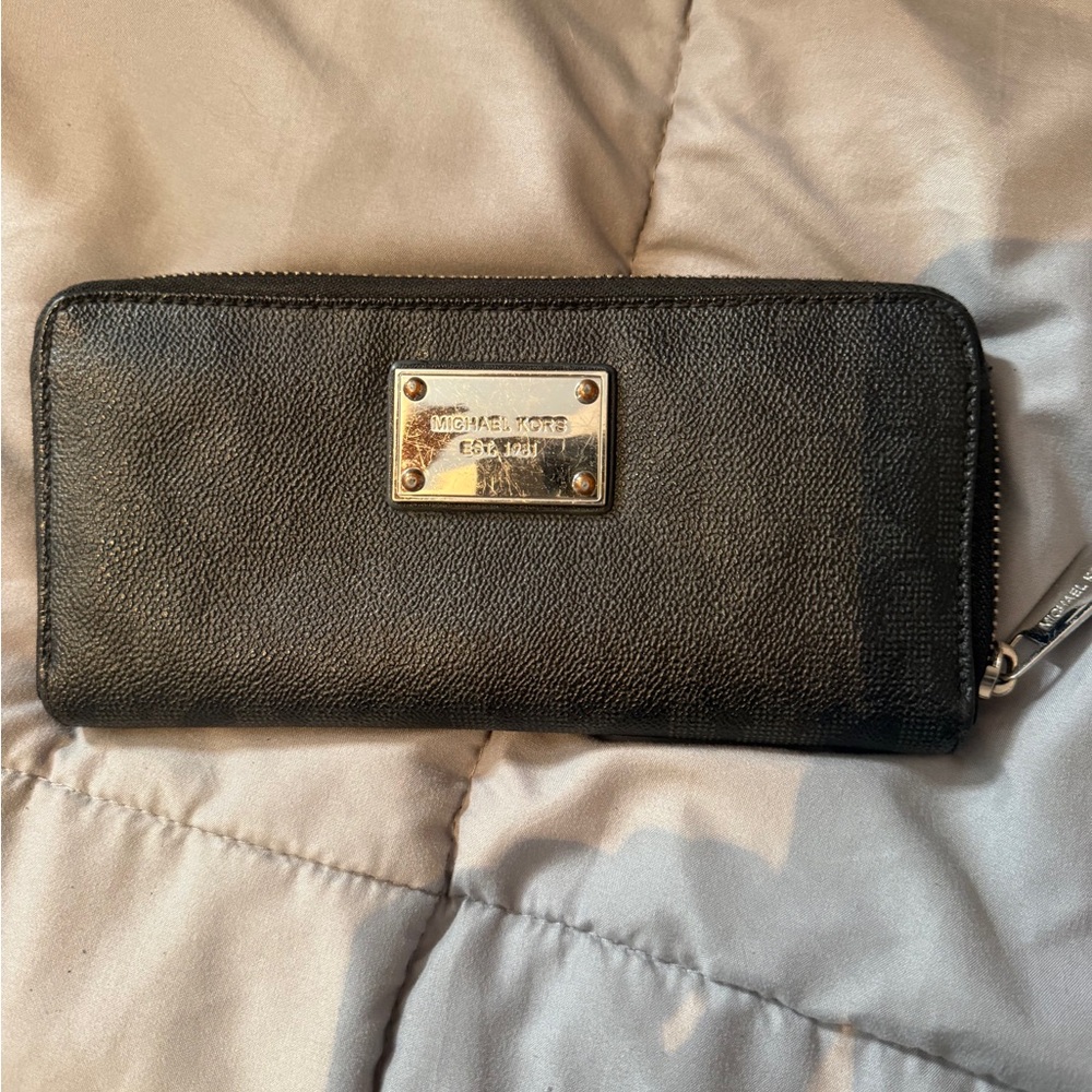 Michael Kors Black Leather Wallet with Gold Plaque
